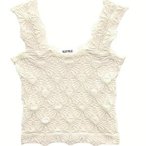 Katie J NYC Tween Maizie Top LG/XL, Ivory Floral Textured Tank Top Y2K